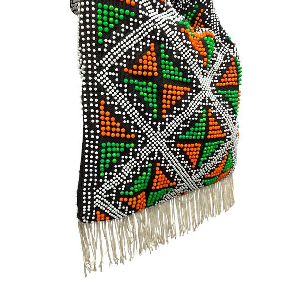 1960's orange green beaded bag - Picture 5 of 6